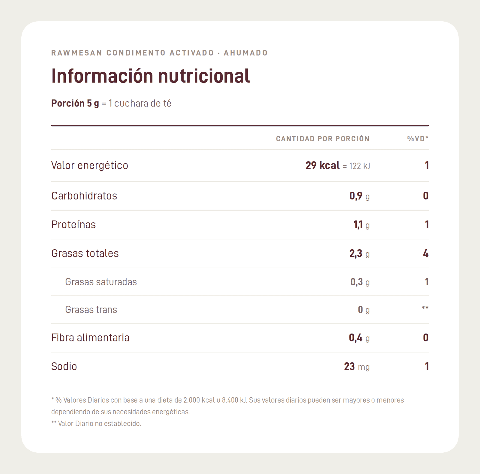 Rawy Tabla Nutrional Rawmesan Ahumado