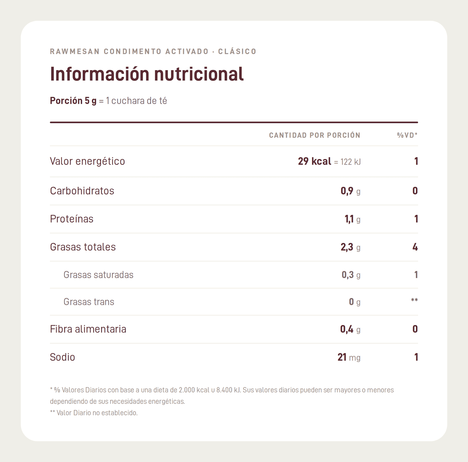 Rawy Tabla Nutrional Rawmesan Clásico